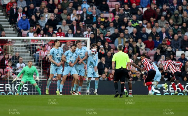 080325 - Sunderland v Cardiff City - Sky Bet Championship - Cardiff City defend a Sunderland free kick