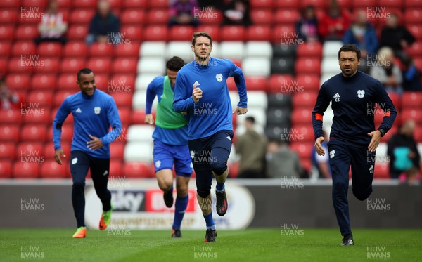 230917 - Sunderland v Cardiff City - Sky Bet Championship - Cardiff City players warm up before the start of the match