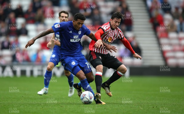 230917 - Sunderland v Cardiff City - Sky Bet Championship - Bryan Oviedo of Sunderland and Nathaniel Mendez-Laing of Cardiff City