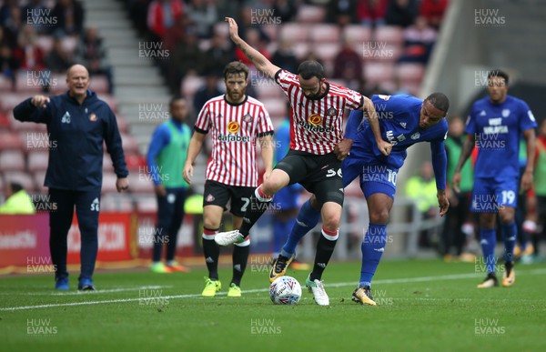 230917 - Sunderland v Cardiff City - Sky Bet Championship - Marc Wilson of Sunderland and Kenneth Zohore of Cardiff City