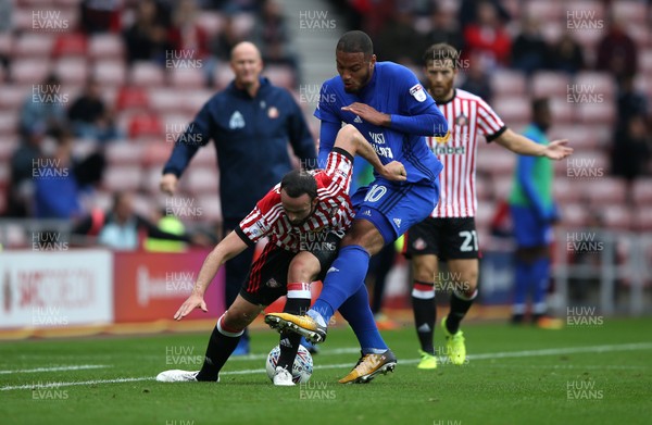 230917 - Sunderland v Cardiff City - Sky Bet Championship - Marc Wilson of Sunderland and Kenneth Zohore of Cardiff City