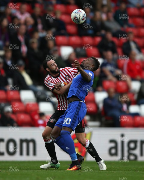 230917 - Sunderland v Cardiff City - Sky Bet Championship - Marc Wilson of Sunderland and Omar Bogle of Cardiff City