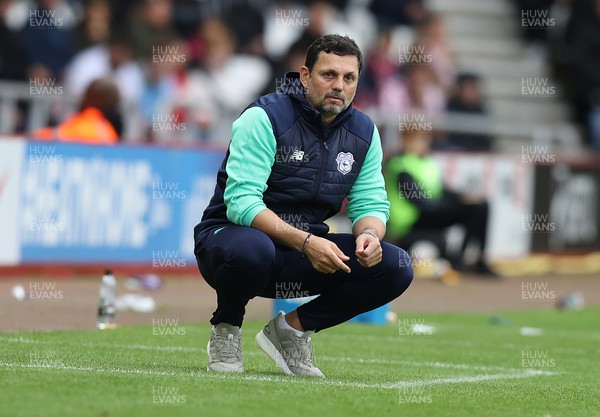 240923 - Sunderland v Cardiff City - Sky Bet Championship - Manager Erol Bulut of Cardiff watches play from the technical area
