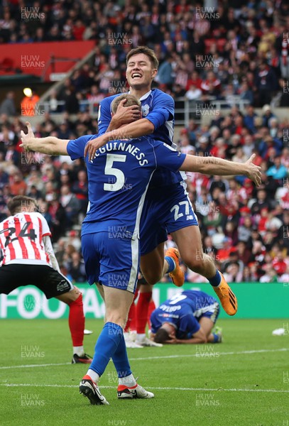 240923 - Sunderland v Cardiff City - Sky Bet Championship -  Mark McGuinness of Cardiff celebrates scoring 1st goal of match with Rubin Colwill of Cardiff