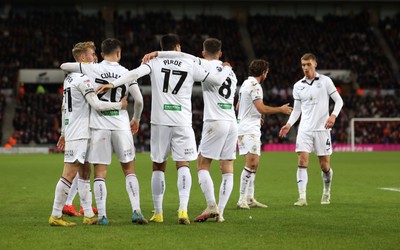 140123 - Sunderland v Swansea City - Sky Bet Championship -  Liam Cullen of Swansea City celebrates after putting his side 2-1 up