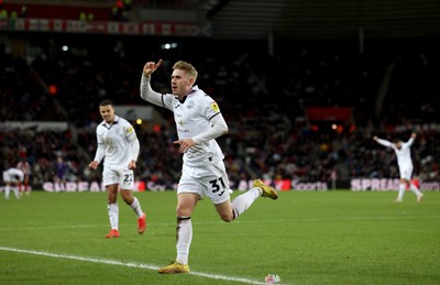 140123 - Sunderland v Swansea City - Sky Bet Championship -  Ollie Cooper of Swansea City celebrates after putting his side 3-1 up