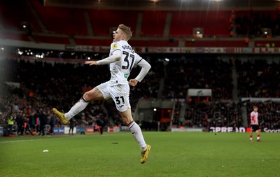 140123 - Sunderland v Swansea City - Sky Bet Championship -  Ollie Cooper of Swansea City celebrates after putting his side 3-1 up