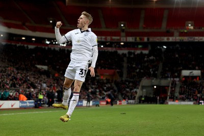 140123 - Sunderland v Swansea City - Sky Bet Championship -  Ollie Cooper of Swansea City celebrates after putting his side 3-1 up