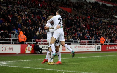 140123 - Sunderland v Swansea City - Sky Bet Championship -  Ollie Cooper of Swansea City celebrates after putting his side 3-1 up