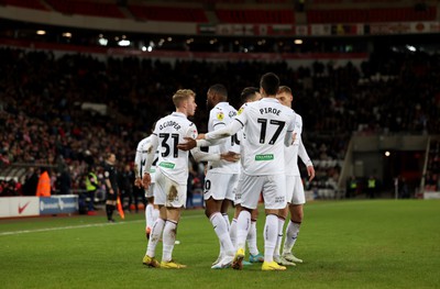 140123 - Sunderland v Swansea City - Sky Bet Championship -  Ollie Cooper of Swansea City celebrates after putting his side 3-1 up