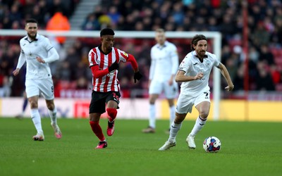 140123 - Sunderland v Swansea City - Sky Bet Championship - Amad Diallo of Sunderland and Joe Allen of Swansea City