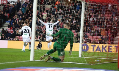 140123 - Sunderland v Swansea City - Sky Bet Championship - Joel Piroe of Swansea City celebrates scoring to put his side 1-0 up