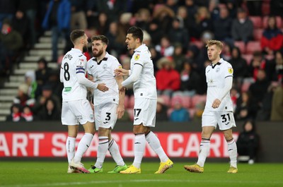 140123 - Sunderland v Swansea City - Sky Bet Championship -  Joel Piroe of Swansea City celebrates with team mates after putting his side 1-0 up