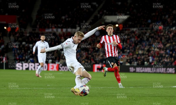 140123 - Sunderland v Swansea City - Sky Bet Championship -  Ollie Cooper of Swansea City scores to put his side 3-1 up
