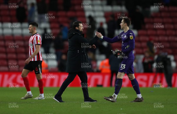 140123 - Sunderland v Swansea City - Sky Bet Championship -  Head coach Russell Martin after the final whistle with Steven Benda