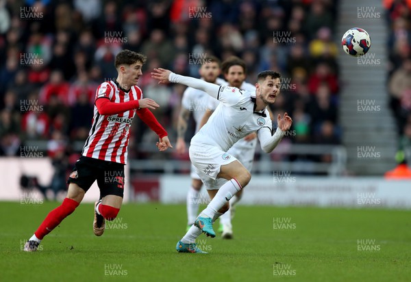 140123 - Sunderland v Swansea City - Sky Bet Championship - Trai Hume of Sunderland and Liam Cullen of Swansea City