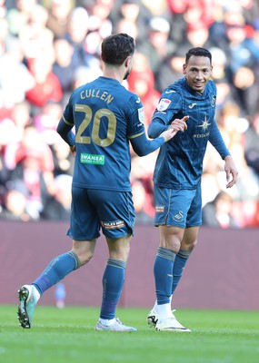 240224 - Sunderland v Swansea City - Sky Bet Championship - Ronald of Swansea celebrates with Liam Cullen  of Swansea after 1st goal of the match