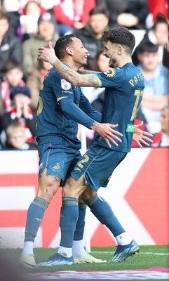 240224 - Sunderland v Swansea City - Sky Bet Championship - Ronald of Swansea celebrates scoring his 2nd goal with Jamie Paterson of Swansea