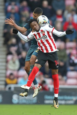 240224 - Sunderland v Swansea City - Sky Bet Championship - Kyle Naughton of Swansea and Romaine Mundle of Sunderland AFC