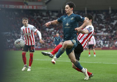 240224 - Sunderland v Swansea City - Sky Bet Championship - Charlie Patino of Swansea and Luke O’Nien of Sunderland AFC