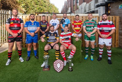 260826 - Super Rygbi Cymru Launch - Rhys Thomas (Aberavon), Corey Lewis (Bridgend), Billy McBryde (RGC), Ben Roach (Newport), Josh Phillips (Swansea), Joe Powell (Llandovery), Craig Hudd (Cardiff), Shaun Evans (Carmarthen Quins), Jonathan Evans (Ebbw Vale) and Scott Matthews (Pontypool)