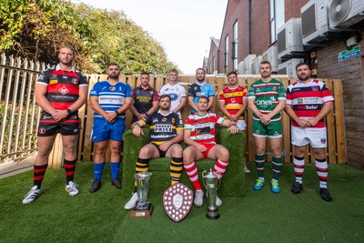 260826 - Super Rygbi Cymru Launch - Rhys Thomas (Aberavon), Corey Lewis (Bridgend), Billy McBryde (RGC), Ben Roach (Newport), Josh Phillips (Swansea), Joe Powell (Llandovery), Craig Hudd (Cardiff), Shaun Evans (Carmarthen Quins), Jonathan Evans (Ebbw Vale) and Scott Matthews (Pontypool)