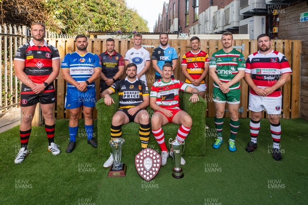 260826 - Super Rygbi Cymru Launch - Rhys Thomas (Aberavon), Corey Lewis (Bridgend), Billy McBryde (RGC), Ben Roach (Newport), Josh Phillips (Swansea), Joe Powell (Llandovery), Craig Hudd (Cardiff), Shaun Evans (Carmarthen Quins), Jonathan Evans (Ebbw Vale) and Scott Matthews (Pontypool)