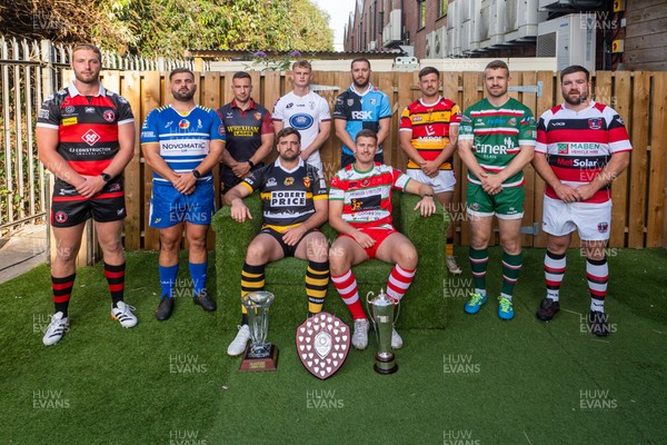 260826 - Super Rygbi Cymru Launch - Rhys Thomas (Aberavon), Corey Lewis (Bridgend), Billy McBryde (RGC), Ben Roach (Newport), Josh Phillips (Swansea), Joe Powell (Llandovery), Craig Hudd (Cardiff), Shaun Evans (Carmarthen Quins), Jonathan Evans (Ebbw Vale) and Scott Matthews (Pontypool)