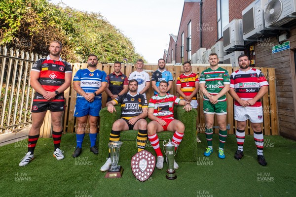 260826 - Super Rygbi Cymru Launch - Rhys Thomas (Aberavon), Corey Lewis (Bridgend), Billy McBryde (RGC), Ben Roach (Newport), Josh Phillips (Swansea), Joe Powell (Llandovery), Craig Hudd (Cardiff), Shaun Evans (Carmarthen Quins), Jonathan Evans (Ebbw Vale) and Scott Matthews (Pontypool)