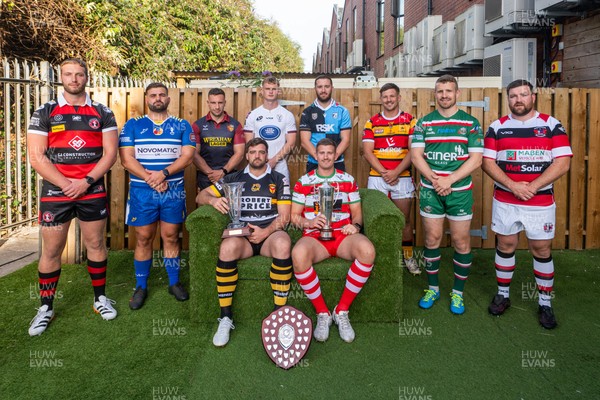 260826 - Super Rygbi Cymru Launch - Rhys Thomas (Aberavon), Corey Lewis (Bridgend), Billy McBryde (RGC), Ben Roach (Newport), Josh Phillips (Swansea), Joe Powell (Llandovery), Craig Hudd (Cardiff), Shaun Evans (Carmarthen Quins), Jonathan Evans (Ebbw Vale) and Scott Matthews (Pontypool)