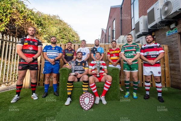 260826 - Super Rygbi Cymru Launch - Rhys Thomas (Aberavon), Corey Lewis (Bridgend), Billy McBryde (RGC), Ben Roach (Newport), Josh Phillips (Swansea), Joe Powell (Llandovery), Craig Hudd (Cardiff), Shaun Evans (Carmarthen Quins), Jonathan Evans (Ebbw Vale) and Scott Matthews (Pontypool)