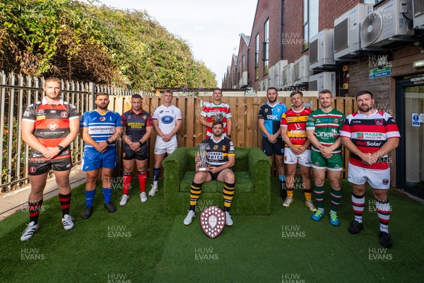 260826 - Super Rygbi Cymru Launch - Rhys Thomas (Aberavon), Corey Lewis (Bridgend), Billy McBryde (RGC), Ben Roach (Newport), Josh Phillips (Swansea), Joe Powell (Llandovery), Craig Hudd (Cardiff), Shaun Evans (Carmarthen Quins), Jonathan Evans (Ebbw Vale) and Scott Matthews (Pontypool)