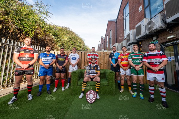 260826 - Super Rygbi Cymru Launch - Rhys Thomas (Aberavon), Corey Lewis (Bridgend), Billy McBryde (RGC), Ben Roach (Newport), Josh Phillips (Swansea), Joe Powell (Llandovery), Craig Hudd (Cardiff), Shaun Evans (Carmarthen Quins), Jonathan Evans (Ebbw Vale) and Scott Matthews (Pontypool)