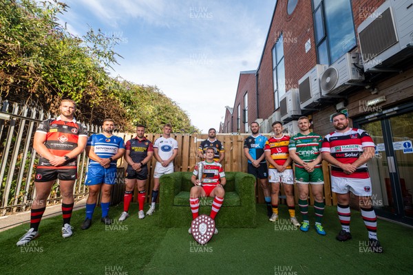 260826 - Super Rygbi Cymru Launch - Rhys Thomas (Aberavon), Corey Lewis (Bridgend), Billy McBryde (RGC), Ben Roach (Newport), Josh Phillips (Swansea), Joe Powell (Llandovery), Craig Hudd (Cardiff), Shaun Evans (Carmarthen Quins), Jonathan Evans (Ebbw Vale) and Scott Matthews (Pontypool)