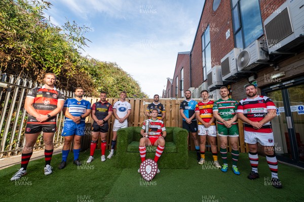 260826 - Super Rygbi Cymru Launch - Rhys Thomas (Aberavon), Corey Lewis (Bridgend), Billy McBryde (RGC), Ben Roach (Newport), Josh Phillips (Swansea), Joe Powell (Llandovery), Craig Hudd (Cardiff), Shaun Evans (Carmarthen Quins), Jonathan Evans (Ebbw Vale) and Scott Matthews (Pontypool)