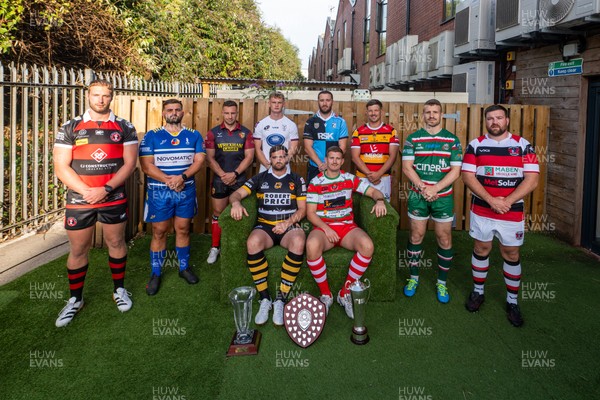 260826 - Super Rygbi Cymru Launch - Rhys Thomas (Aberavon), Corey Lewis (Bridgend), Billy McBryde (RGC), Ben Roach (Newport), Josh Phillips (Swansea), Joe Powell (Llandovery), Craig Hudd (Cardiff), Shaun Evans (Carmarthen Quins), Jonathan Evans (Ebbw Vale) and Scott Matthews (Pontypool)