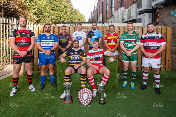 260826 - Super Rygbi Cymru Launch - Rhys Thomas (Aberavon), Corey Lewis (Bridgend), Billy McBryde (RGC), Ben Roach (Newport), Josh Phillips (Swansea), Joe Powell (Llandovery), Craig Hudd (Cardiff), Shaun Evans (Carmarthen Quins), Jonathan Evans (Ebbw Vale) and Scott Matthews (Pontypool)