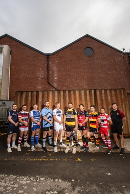 280825 - Super Rygbi Cymru Launch - Jonathan Lewis (Ebbw Vale), Owain James (Pontypool), Zac O�Driscoll (Bridgend), Craig Hudd (Cardiff), Josh Phillips (Swansea), Ben Roach (Newport), Joe Gage (Aberavon), Rhodri Davies (Carmarthen), Lee Rees (Llandovery) and Sam Williams (RGC)