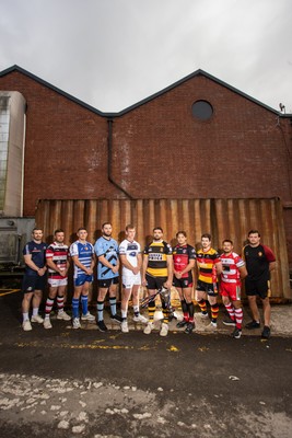 280825 - Super Rygbi Cymru Launch - Jonathan Lewis (Ebbw Vale), Owain James (Pontypool), Zac O�Driscoll (Bridgend), Craig Hudd (Cardiff), Josh Phillips (Swansea), Ben Roach (Newport), Joe Gage (Aberavon), Rhodri Davies (Carmarthen), Lee Rees (Llandovery) and Sam Williams (RGC)