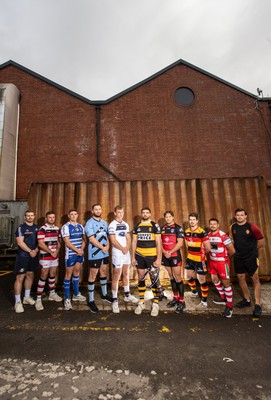 280825 - Super Rygbi Cymru Launch - Jonathan Lewis (Ebbw Vale), Owain James (Pontypool), Zac O�Driscoll (Bridgend), Craig Hudd (Cardiff), Josh Phillips (Swansea), Ben Roach (Newport), Joe Gage (Aberavon), Rhodri Davies (Carmarthen), Lee Rees (Llandovery) and Sam Williams (RGC)