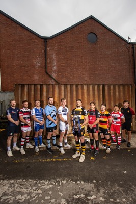 280825 - Super Rygbi Cymru Launch - Jonathan Lewis (Ebbw Vale), Owain James (Pontypool), Zac O�Driscoll (Bridgend), Craig Hudd (Cardiff), Josh Phillips (Swansea), Ben Roach (Newport), Joe Gage (Aberavon), Rhodri Davies (Carmarthen), Lee Rees (Llandovery) and Sam Williams (RGC)