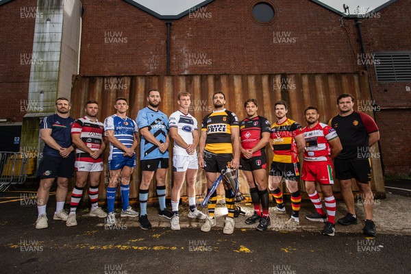 280825 - Super Rygbi Cymru Launch - Jonathan Lewis (Ebbw Vale), Owain James (Pontypool), Zac O�Driscoll (Bridgend), Craig Hudd (Cardiff), Josh Phillips (Swansea), Ben Roach (Newport), Joe Gage (Aberavon), Rhodri Davies (Carmarthen), Lee Rees (Llandovery) and Sam Williams (RGC)