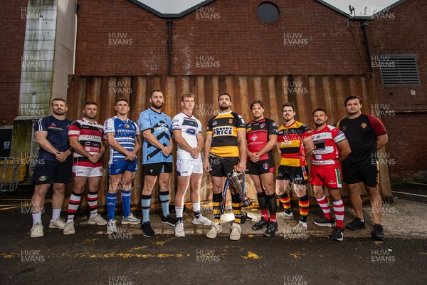 280825 - Super Rygbi Cymru Launch - Jonathan Lewis (Ebbw Vale), Owain James (Pontypool), Zac O�Driscoll (Bridgend), Craig Hudd (Cardiff), Josh Phillips (Swansea), Ben Roach (Newport), Joe Gage (Aberavon), Rhodri Davies (Carmarthen), Lee Rees (Llandovery) and Sam Williams (RGC)