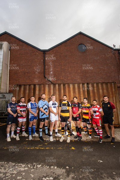 280825 - Super Rygbi Cymru Launch - Jonathan Lewis (Ebbw Vale), Owain James (Pontypool), Zac O�Driscoll (Bridgend), Craig Hudd (Cardiff), Josh Phillips (Swansea), Ben Roach (Newport), Joe Gage (Aberavon), Rhodri Davies (Carmarthen), Lee Rees (Llandovery) and Sam Williams (RGC)