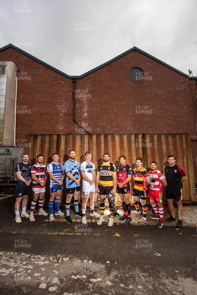 280825 - Super Rygbi Cymru Launch - Jonathan Lewis (Ebbw Vale), Owain James (Pontypool), Zac O�Driscoll (Bridgend), Craig Hudd (Cardiff), Josh Phillips (Swansea), Ben Roach (Newport), Joe Gage (Aberavon), Rhodri Davies (Carmarthen), Lee Rees (Llandovery) and Sam Williams (RGC)