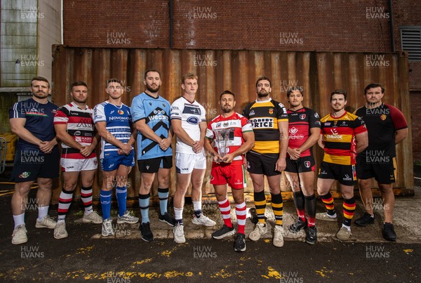 280825 - Super Rygbi Cymru Cup Launch - Jonathan Lewis (Ebbw Vale), Owain James (Pontypool), Zac O�Driscoll (Bridgend), Craig Hudd (Cardiff), Josh Phillips (Swansea), Lee Rees (Llandovery), Ben Roach (Newport),  Joe Gage (Aberavon), Rhodri Davies (Carmarthen) and Sam Williams (RGC)
