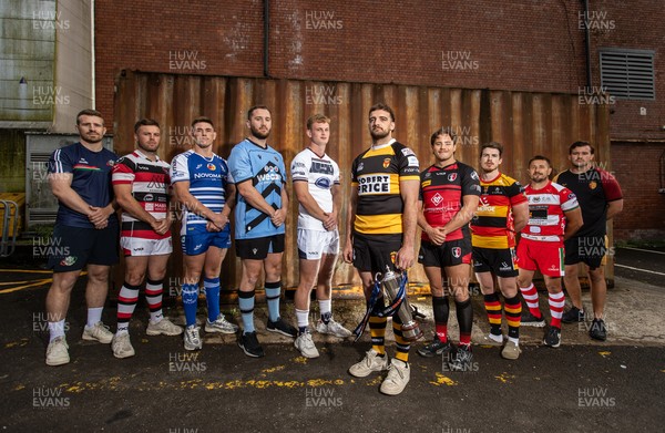 280825 - Super Rygbi Cymru Launch - Jonathan Lewis (Ebbw Vale), Owain James (Pontypool), Zac O�Driscoll (Bridgend), Craig Hudd (Cardiff), Josh Phillips (Swansea), Ben Roach (Newport), Joe Gage (Aberavon), Rhodri Davies (Carmarthen), Lee Rees (Llandovery) and Sam Williams (RGC)