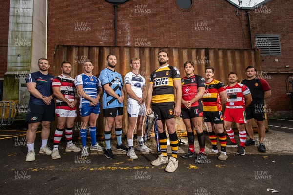 280825 - Super Rygbi Cymru Launch - Jonathan Lewis (Ebbw Vale), Owain James (Pontypool), Zac O�Driscoll (Bridgend), Craig Hudd (Cardiff), Josh Phillips (Swansea), Ben Roach (Newport), Joe Gage (Aberavon), Rhodri Davies (Carmarthen), Lee Rees (Llandovery) and Sam Williams (RGC)