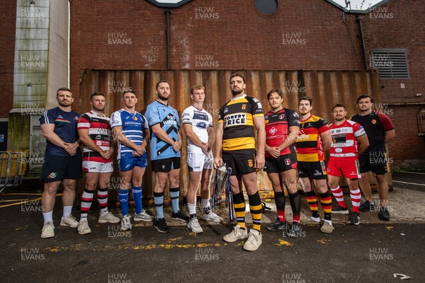 280825 - Super Rygbi Cymru Launch - Jonathan Lewis (Ebbw Vale), Owain James (Pontypool), Zac O�Driscoll (Bridgend), Craig Hudd (Cardiff), Josh Phillips (Swansea), Ben Roach (Newport), Joe Gage (Aberavon), Rhodri Davies (Carmarthen), Lee Rees (Llandovery) and Sam Williams (RGC)