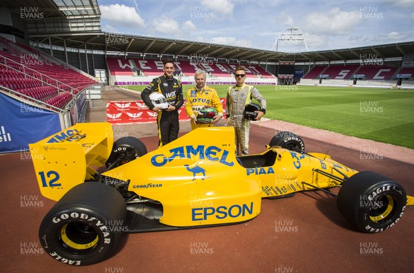 250718 - Picture shows drivers Brett Smith, Steve Griffith and Cameron Davies at the Superprix Launch, which is taking place at Parc y Scarlets in the summer of 2019